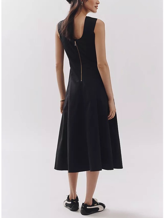 Anthropologie Dresses & Skirts - Anthropologie Cotton Sleeveless Scoop-Neck Midi Dress Black Rear Zipper-XL